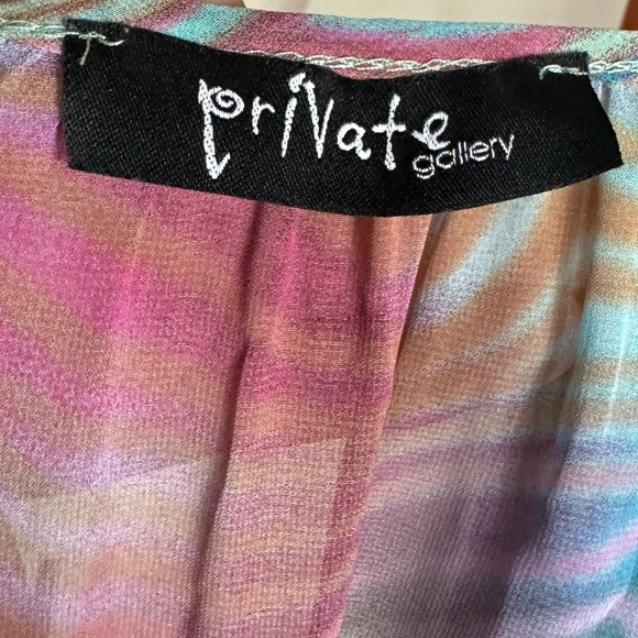 Private Gallery Trippy Colorful Rainbow Semi Sheer Scoop Neck Swirl Blouse Top M - Picture 7 of 8